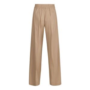 PAROSH Wide Leg Pants with Elastic Waistband Women Beige